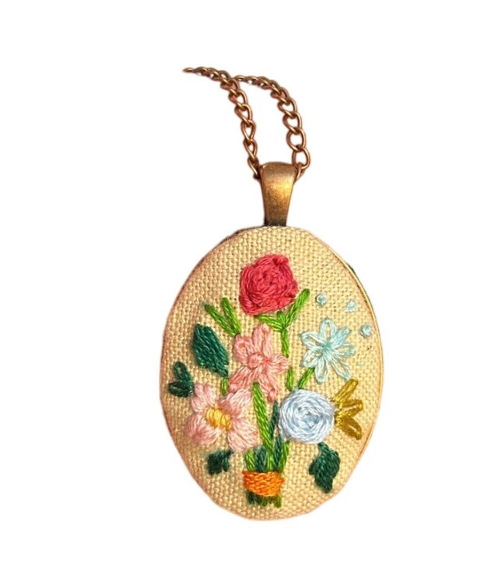 Bright Handmade Flower Bouquet Embroidery Necklace